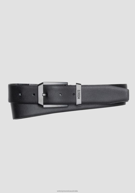 ZJ62L336 Accessories Men Antony Morato Black Solid Colour Belt In Smooth Leather