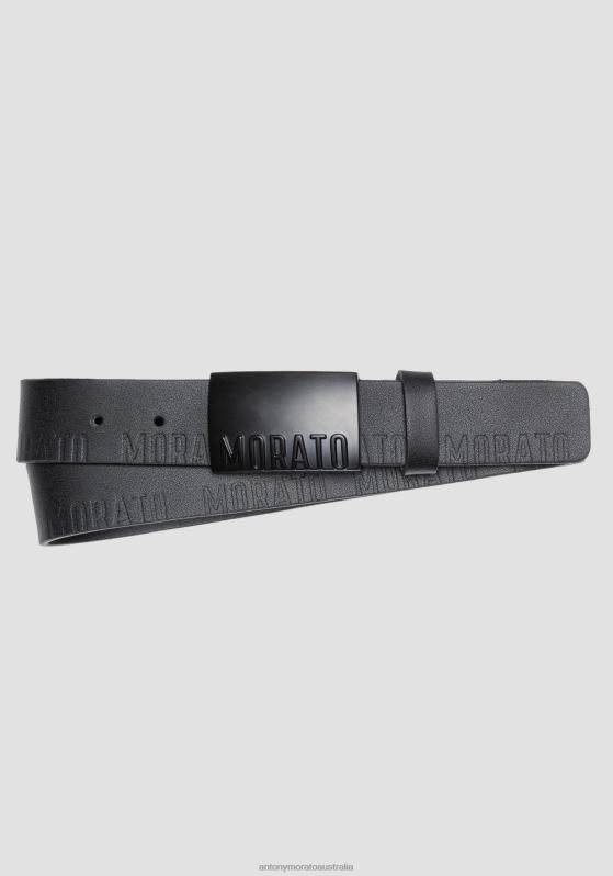 ZJ62L337 Accessories Men Antony Morato Black Belt In Leather With Morato Pattern
