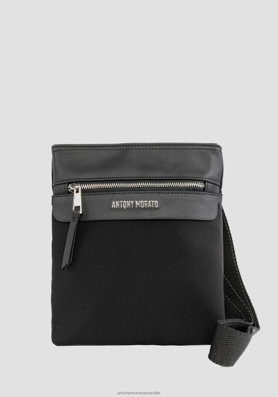ZJ62L352 Accessories Men Antony Morato Black Messenger Bag In Poplin And Faux Leather