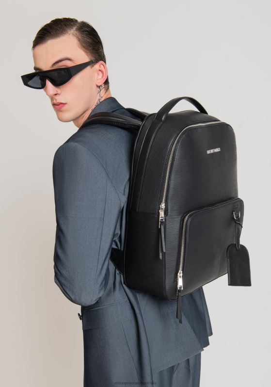 ZJ62L357 Accessories Men Antony Morato Black Backpack In Palmellato Effect Fabric