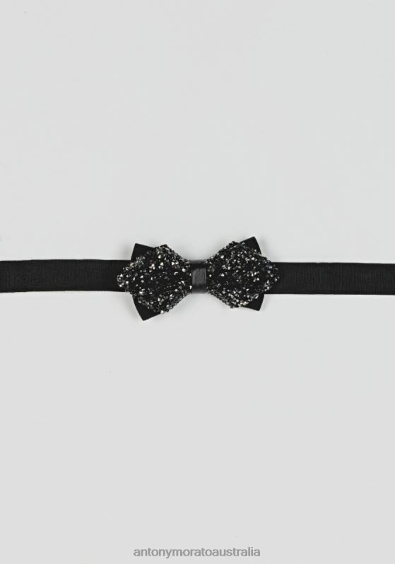 ZJ62L381 Accessories Men Antony Morato Black Bow Tie In Fabric With Granite-Look Gems And An Adjustable Strap