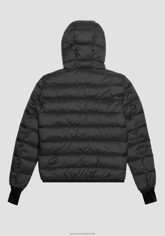 ZJ62L11 Clothing Men Antony Morato Black Regular-Fit Nylon Jacket With Sorona Aura Eco-Friendly Padding
