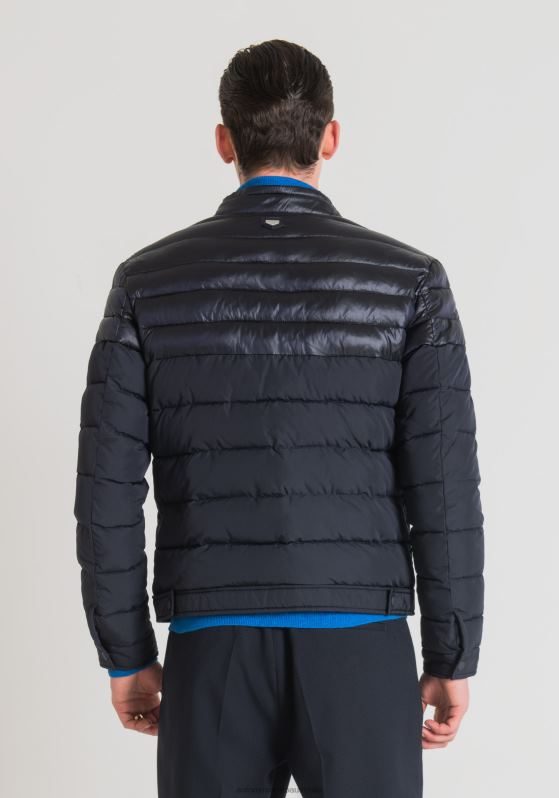 ZJ62L13 Clothing Men Antony Morato Blue Ink Regular Fit Nylon Jacket With Technical Fabric Details