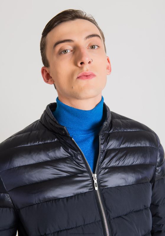 ZJ62L13 Clothing Men Antony Morato Blue Ink Regular Fit Nylon Jacket With Technical Fabric Details