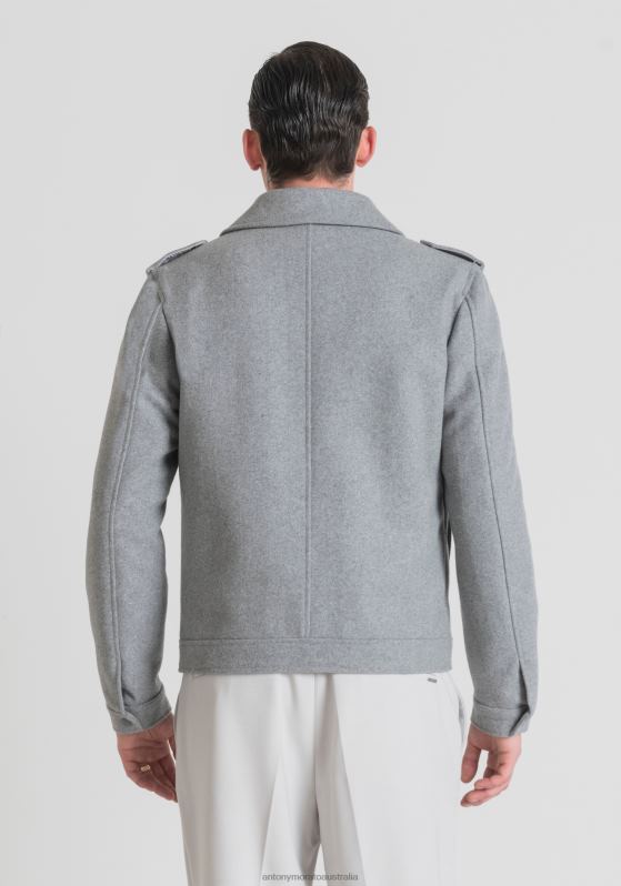 ZJ62L19 Clothing Men Antony Morato Medium Gray Melange Regular-Fit Cropped Coat In Wool And Cashmere Blend