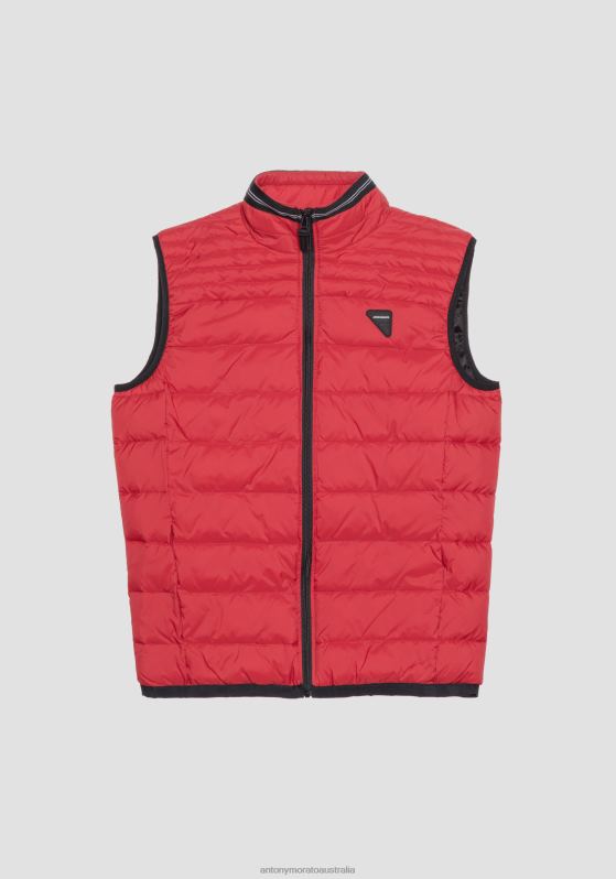 ZJ62L23 Clothing Men Antony Morato Red Sleeveless Nylon Jacket With Sorona Aura Eco Padding