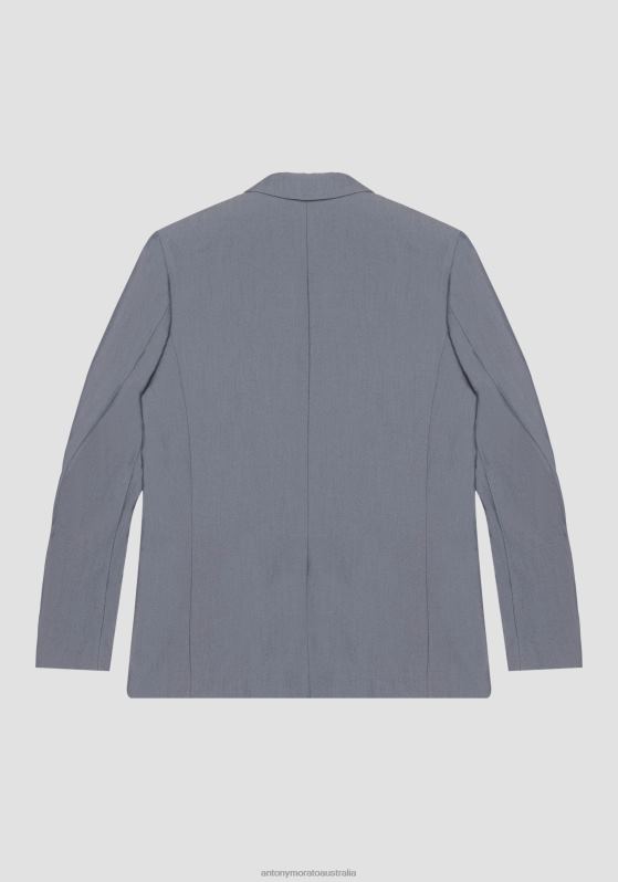 ZJ62L26 Clothing Men Antony Morato Light Blue Roger Regular-Fit Double-Breasted Jacket In Denim-Effect Cotton Blend