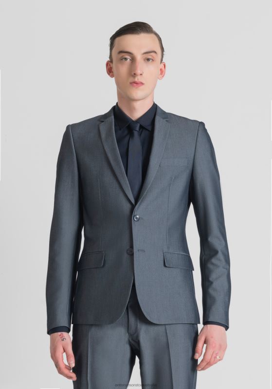 ZJ62L27 Clothing Men Antony Morato Light Blue Bonnie Slim-Fit Jacket In Stretch Viscose-Blend Fabric
