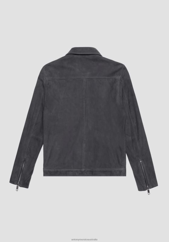 ZJ62L2 Clothing Men Antony Morato 9074 Slim-Fit Genuine Suede Leather Jacket