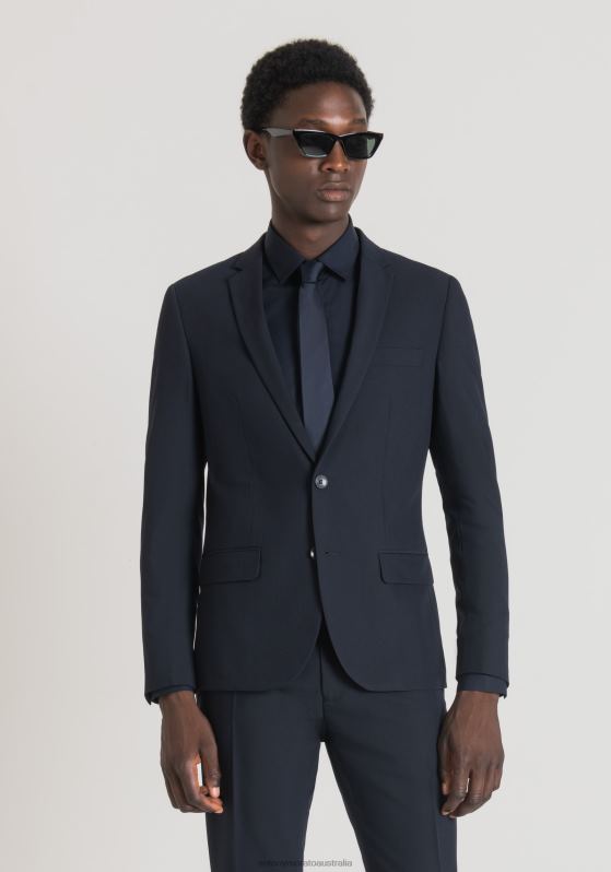 ZJ62L33 Clothing Men Antony Morato Blue Ink Bonnie Slim Fit Jacket In Stretch Viscose Blend Fabric