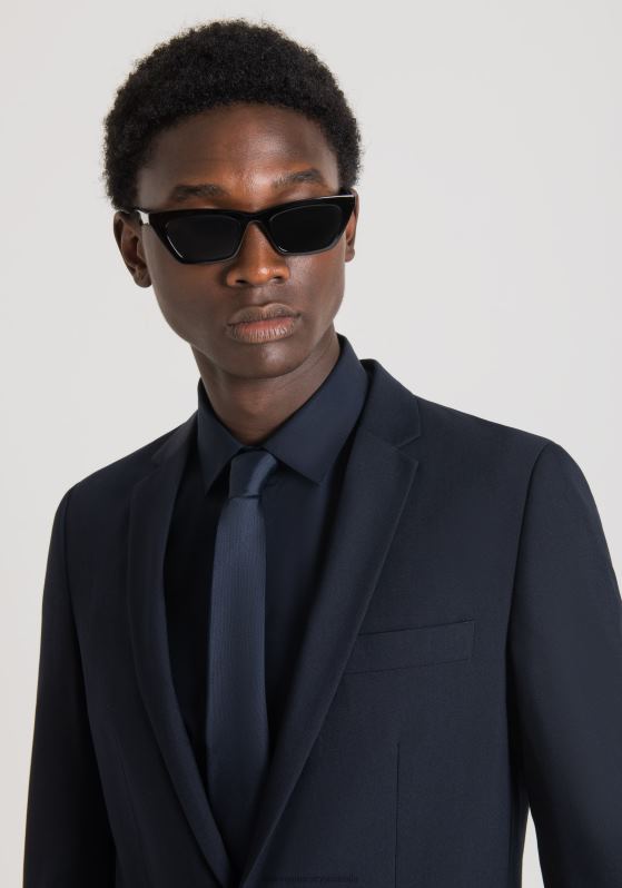 ZJ62L33 Clothing Men Antony Morato Blue Ink Bonnie Slim Fit Jacket In Stretch Viscose Blend Fabric