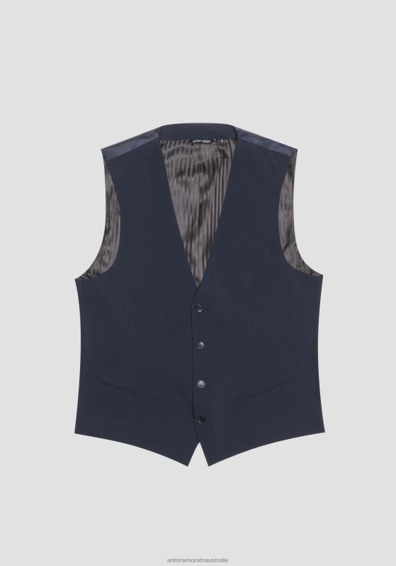 ZJ62L34 Clothing Men Antony Morato Blue Ink Slim Fit Waistcoat In Stretch Viscose Blend