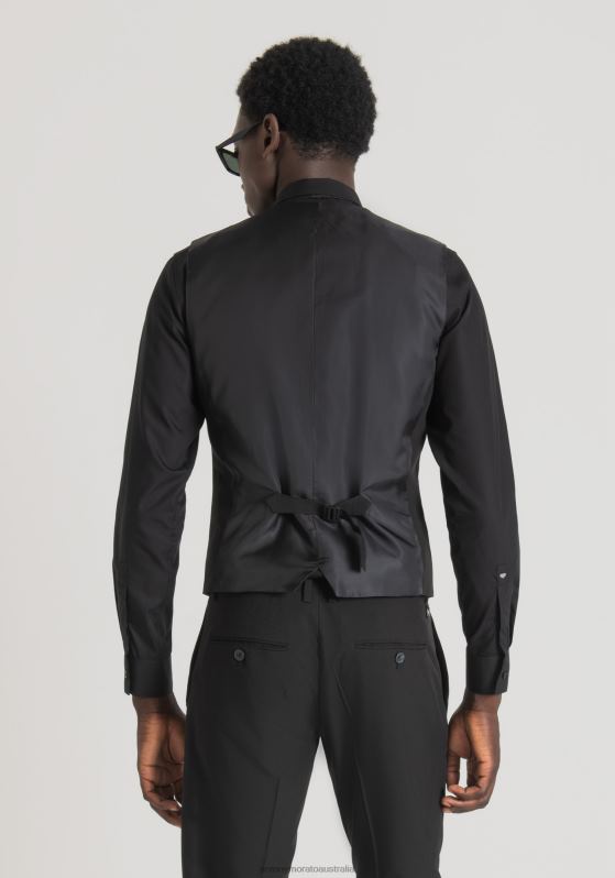 ZJ62L36 Clothing Men Antony Morato Black Slim Fit Waistcoat In Stretch Viscose Blend
