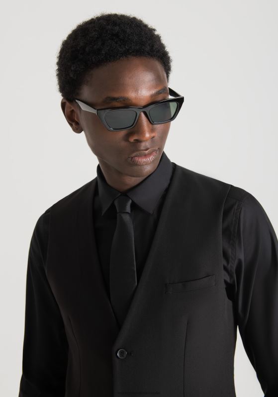 ZJ62L36 Clothing Men Antony Morato Black Slim Fit Waistcoat In Stretch Viscose Blend