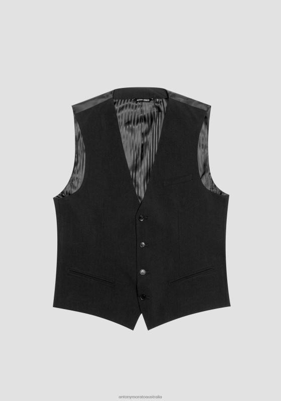 ZJ62L36 Clothing Men Antony Morato Black Slim Fit Waistcoat In Stretch Viscose Blend