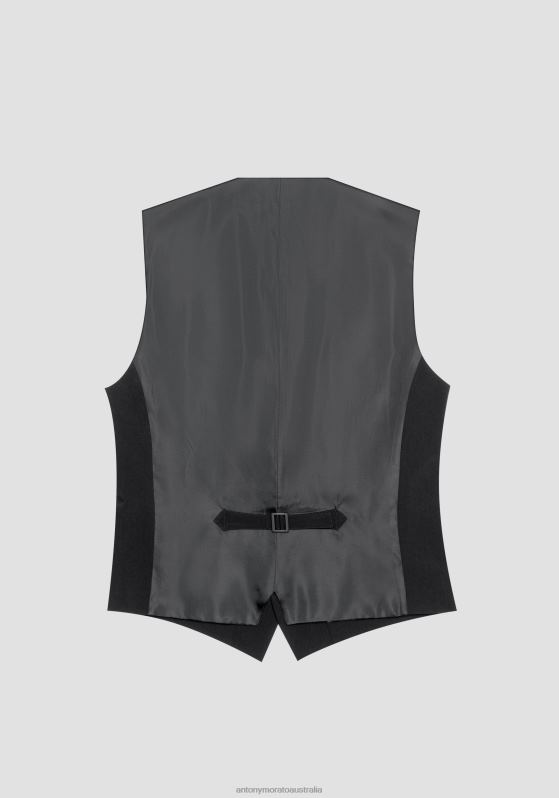 ZJ62L36 Clothing Men Antony Morato Black Slim Fit Waistcoat In Stretch Viscose Blend