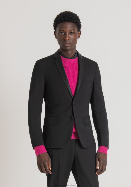 ZJ62L42 Clothing Men Antony Morato Black Judy Slim Fit Jacket In Stretch Fabric With Contrasting Faux Leather Details