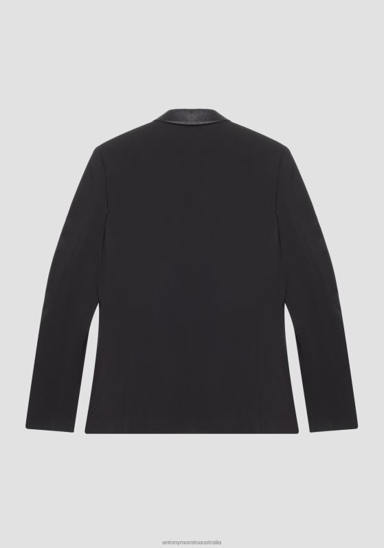 ZJ62L42 Clothing Men Antony Morato Black Judy Slim Fit Jacket In Stretch Fabric With Contrasting Faux Leather Details