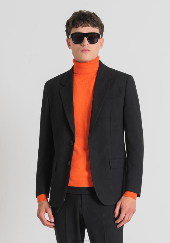 ZJ62L43 Clothing Men Antony Morato Black Susan Regular Fit Jacket In Stretch Fabric With Pinstripe Pattern