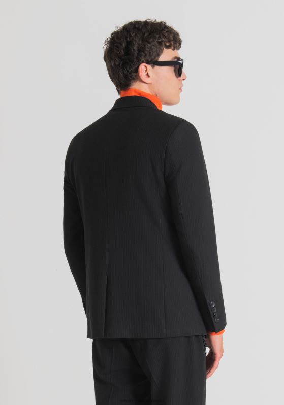 ZJ62L43 Clothing Men Antony Morato Black Susan Regular Fit Jacket In Stretch Fabric With Pinstripe Pattern