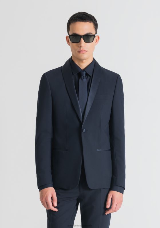 ZJ62L44 Clothing Men Antony Morato Blue Ink Roxanne Slim-Fit Jacket In Stretch Fabric With Satin Details