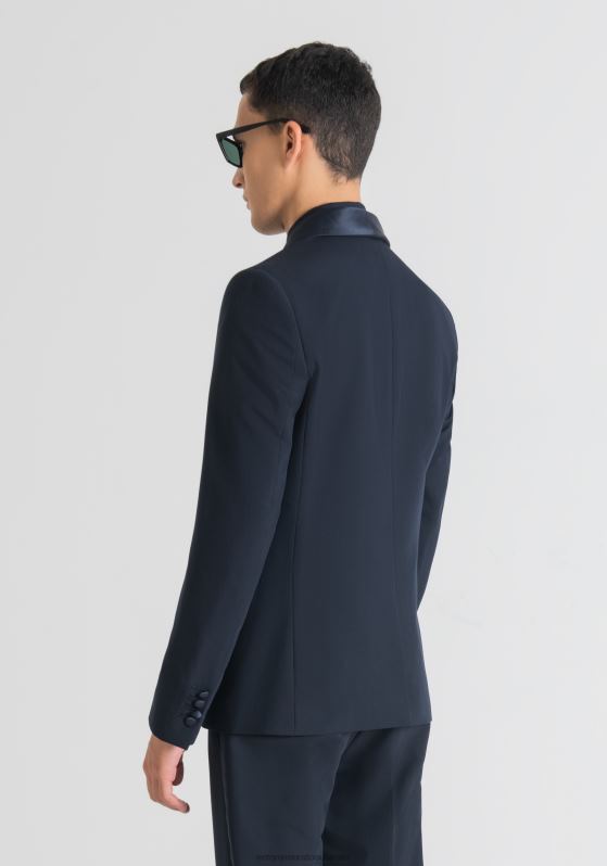 ZJ62L44 Clothing Men Antony Morato Blue Ink Roxanne Slim-Fit Jacket In Stretch Fabric With Satin Details