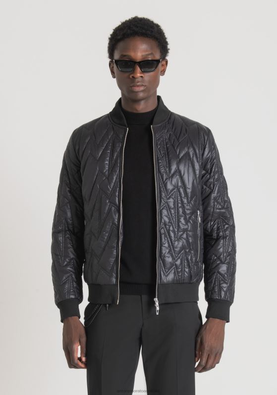 ZJ62L5 Clothing Men Antony Morato Black Regular Fit Jacket With A Geometric Design And Sorona Aura Padding