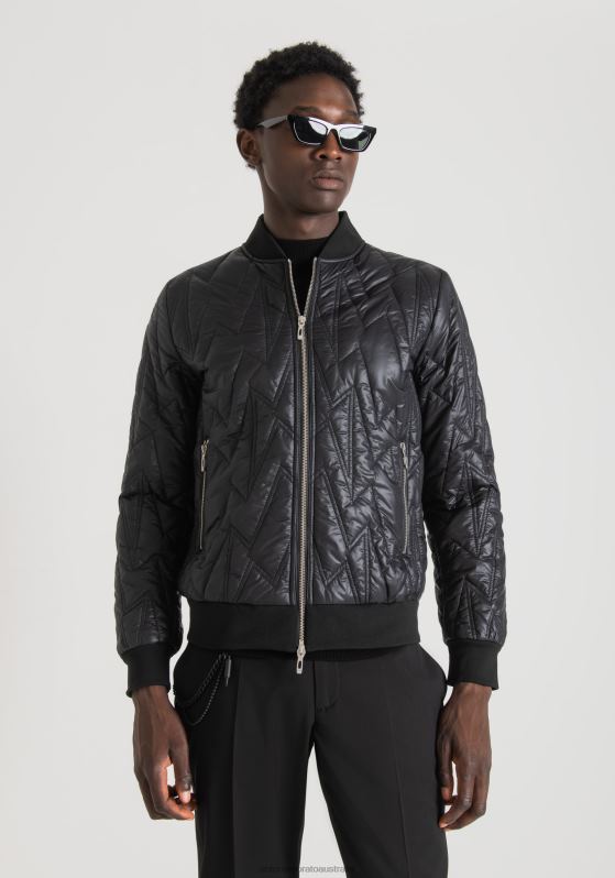 ZJ62L5 Clothing Men Antony Morato Black Regular Fit Jacket With A Geometric Design And Sorona Aura Padding