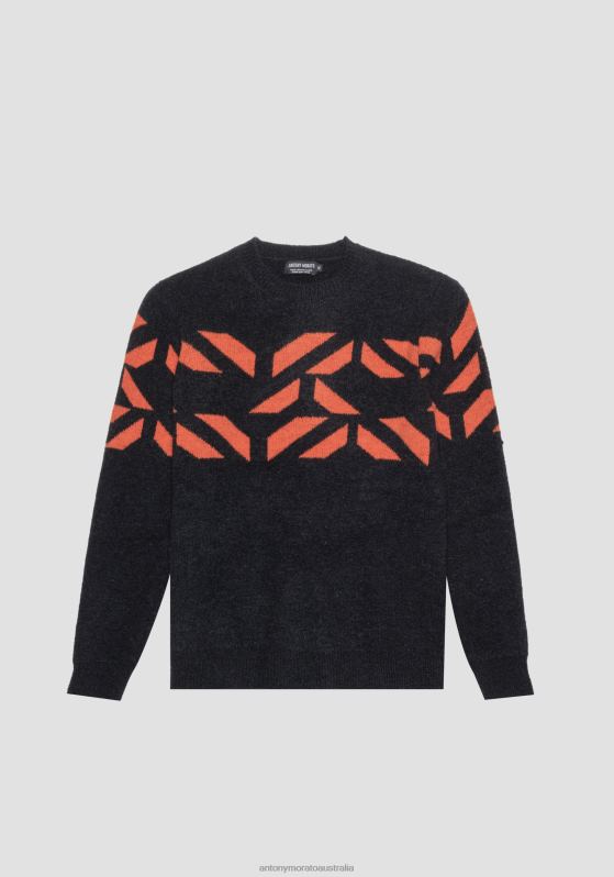 ZJ62L102 Clothing Men Antony Morato 5097 Regular Fit Sweater In Mohair Blend Yarn With Jacquard Pattern