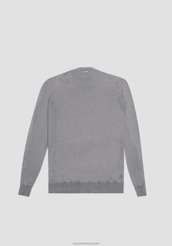 ZJ62L78 Clothing Men Antony Morato Medium Gray Melange Regular Fit Sweater In Soft Wool Blend Fabric