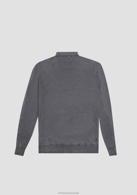 ZJ62L79 Clothing Men Antony Morato Dark Gray Melange Regular Fit Polo Shirt In Soft Wool Blend Fabric