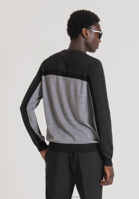 ZJ62L83 Clothing Men Antony Morato White Regular Fit Sweatshirt In Wool Blend Yarn With Striped Jacquard Pattern