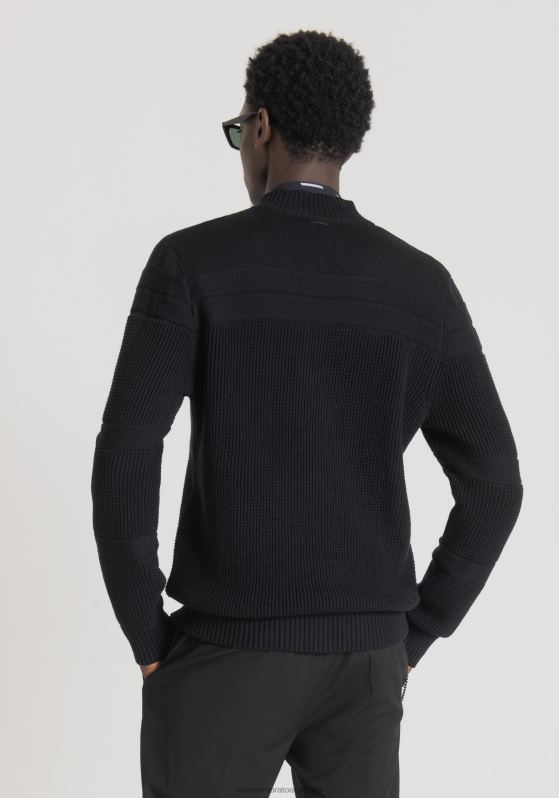 ZJ62L91 Clothing Men Antony Morato Black Regular Fit Mock Polo Neck Sweatshirt In Cotton Yarn With Zip