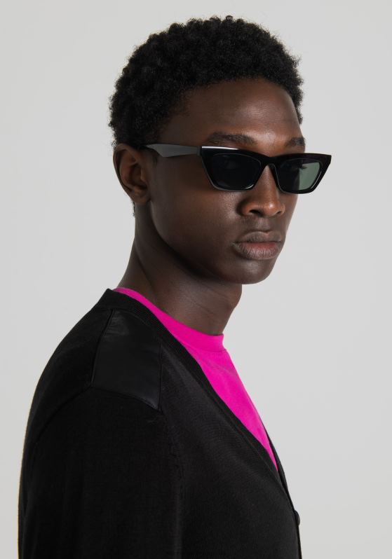 ZJ62L94 Clothing Men Antony Morato Black Regular Fit Cardigan In Wool Blend With Suede-Effect Fabric Detail