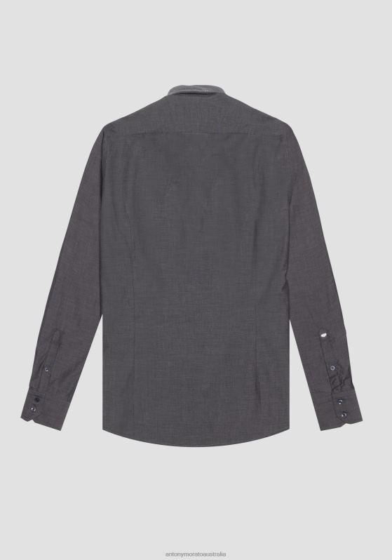 ZJ62L109 Clothing Men Antony Morato Black Napoli Slim-Fit Shirt In 100% Cotton