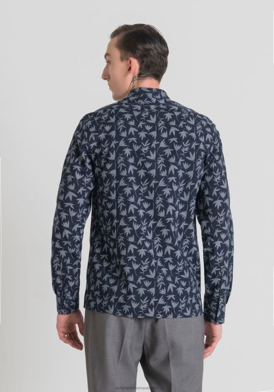 ZJ62L111 Clothing Men Antony Morato Blue Ink Barcelona Regular-Fit Shirt In Printed Cotton Blend