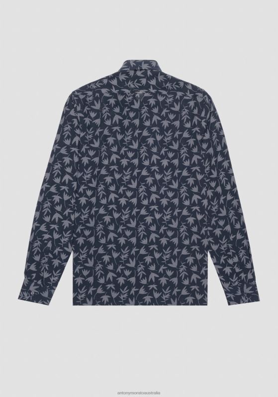 ZJ62L111 Clothing Men Antony Morato Blue Ink Barcelona Regular-Fit Shirt In Printed Cotton Blend