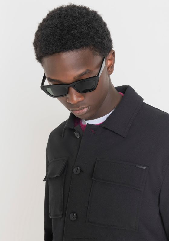 ZJ62L118 Clothing Men Antony Morato Black Oslo Regular-Fit Shirt In Solid-Colour Stretch Cotton-Blend Twill