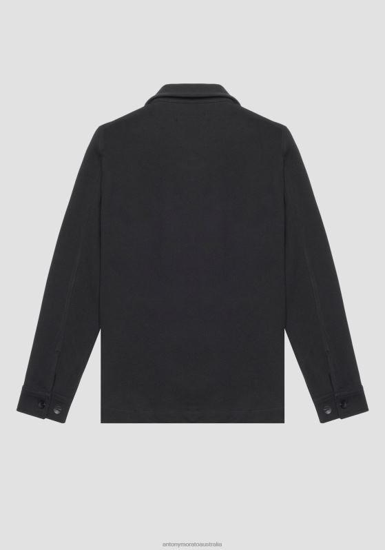 ZJ62L118 Clothing Men Antony Morato Black Oslo Regular-Fit Shirt In Solid-Colour Stretch Cotton-Blend Twill