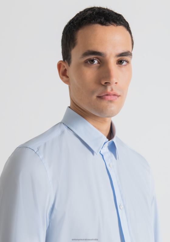 ZJ62L120 Clothing Men Antony Morato Sky Milano Super-Slim-Fit Shirt In Cool Stretch-Cotton-Blend Poplin