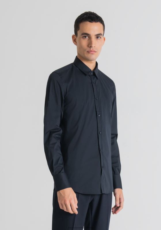 ZJ62L123 Clothing Men Antony Morato Blue Ink Milano Super-Slim-Fit Shirt In Cool Stretch-Cotton-Blend Poplin