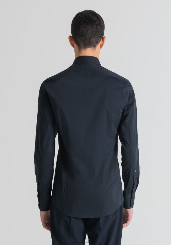ZJ62L123 Clothing Men Antony Morato Blue Ink Milano Super-Slim-Fit Shirt In Cool Stretch-Cotton-Blend Poplin