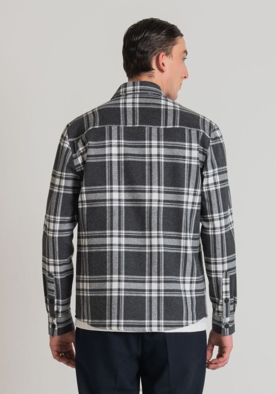ZJ62L126 Clothing Men Antony Morato Dark Gray Melange Munich Straight Fit Regular Shirt In Cotton Twill With Check Pattern
