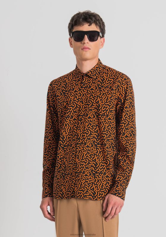 ZJ62L128 Clothing Men Antony Morato Black Barcelona Straight Fit Regular Shirt In Cotton Blend Printed Fabric