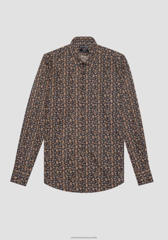 ZJ62L129 Clothing Men Antony Morato 2098 Napoli Slim Fit Shirt In Soft Printed Cotton
