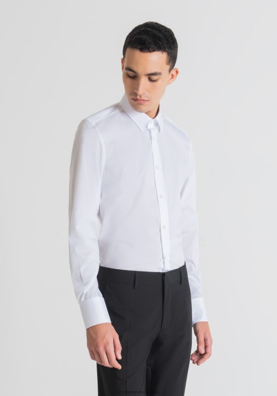 ZJ62L130 Clothing Men Antony Morato White Milano Super-Slim-Fit Shirt In Cool Stretch-Cotton-Blend Poplin