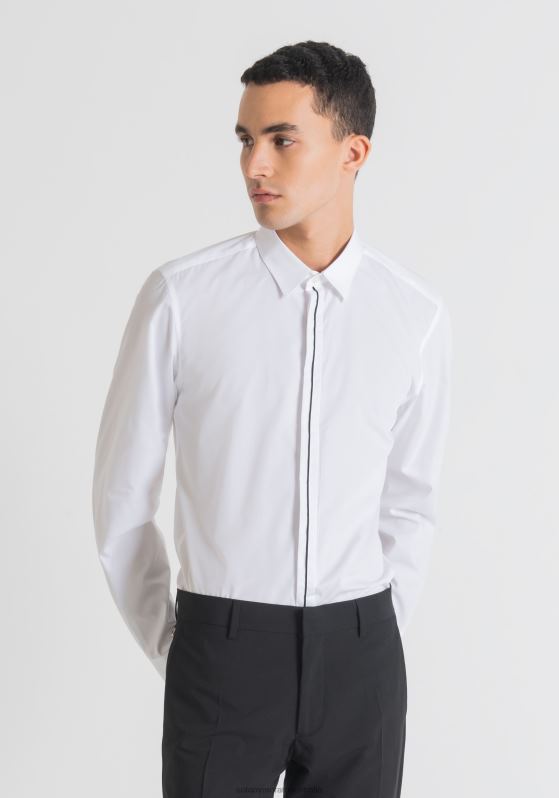 ZJ62L134 Clothing Men Antony Morato White Paris Easy-Iron Slim Fit Shirt In Pure Soft-Touch Cotton With Concealed Buttons