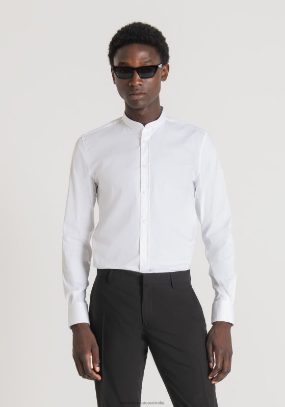 ZJ62L136 Clothing Men Antony Morato White Cotton Shirt With Mandarin Collar