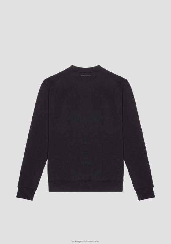 ZJ62L47 Clothing Men Antony Morato Black Crew-Neck Regular Fit Sweatshirt In Cotton Blend With Shaded Tiger Print
