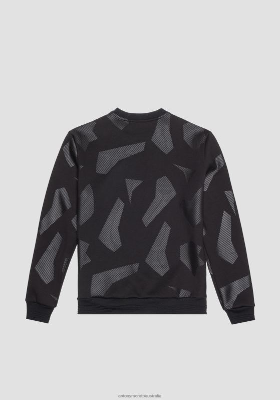 ZJ62L56 Clothing Men Antony Morato Black Regular-Fit Sweatshirt In Viscose-Blend Stretch Fabric With Geometric Print